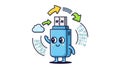 Happy USB flash drive character with data transfer arrows and binary code Royalty Free Stock Photo
