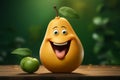 Cheerful animated yellow pear with a smile on its face