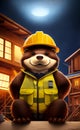 Cheerful anthropomorphic beaver in a construction helmet 2