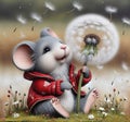 Happy Mouse With Fluffy Dandelion