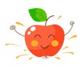 A cheerful apple with a smile and splashing juice in cartoon style on a white background Royalty Free Stock Photo