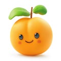 Cheerful apricot fruit character with two green leaves