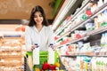 Cheerful Arabic Woman Doing Grocery Shopping Buying Milk In Supermarket Royalty Free Stock Photo