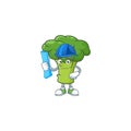 Cheerful Architect green broccoli cartoon character having blue prints