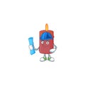 Cheerful Architect red candle cartoon style holding blue prints