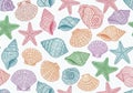 Vibrant hand drawn seamless pattern of colorful seashells and starfish Royalty Free Stock Photo