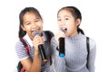 Cheerful asian teenager friend sing a song with happiness emotion