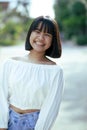 Cheerful asian teenager toothy smiling face with happiness moment Royalty Free Stock Photo