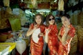 Cheerful asian woman wearing chinese tradition clothes toothy smiling face in bangkok china town