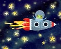 Cheerful astronaut in a rocket