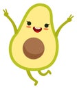 Cheerful avocado character. Cartoon funny fruit jumping