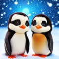 Cheerful baby penguin character in animation art