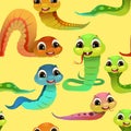 Cheerful baby snake. Seamless pattern. Cartoon style illustration. Cute childish character. Vector Royalty Free Stock Photo