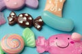 Cheerful background with candy toy close-up, holidays and weekend design