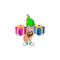 Cheerful banana squash cartoon design with Christmas gift boxes