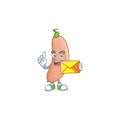 Cheerful banana squash mascot cartoon with envelope