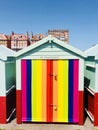 Cheerful beach hut in Pride rainbow colours in Brighton