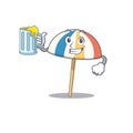 Cheerful beach umbrella mascot design with a glass of beer