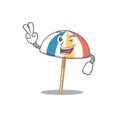 Cheerful beach umbrella mascot design with two fingers