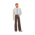 Cheerful Bearded Man Office Worker Standing and Smiling Vector Illustration