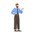 Cheerful Bearded Man Office Worker Standing and Smiling Vector Illustration