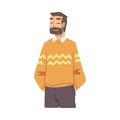 Cheerful Bearded Young Man Wearing Casual Clothes Flat Style Vector Illustration