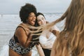 Cheerful beautiful plus size women at the beach Royalty Free Stock Photo