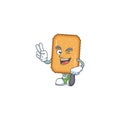 Cheerful biscuit mascot design with two fingers