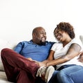 A cheerful black couple having good time