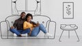 Cheerful black couple planning and imagining new home interior Royalty Free Stock Photo