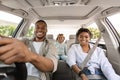 Cheerful Black Family Posing Sitting In New Automobile Royalty Free Stock Photo