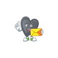 Cheerful black love mascot cartoon with envelope