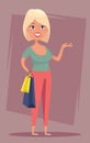 Cheerful blond girl with shopping bags. Sale, buyer, shopper.