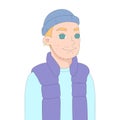 Cheerful blonde-haired boy with pimples. Vector illustration of a smiling teenager. Cartoon-style picture