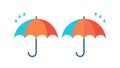 Cheerful blue and orange umbrellas with falling raindrops in flat design, vector design Generative AI Royalty Free Stock Photo
