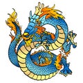 Cheerful blue water asian dragon on white