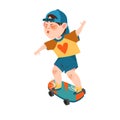 Cheerful Boy Athlete in Cap Skateboarding Outdoor Vector Illustration