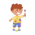 Cheerful Boy in Blotted Clothes Carrying Paintbrush and Paint Vector Illustration