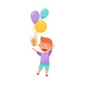 Cheerful Boy Character Catching Gift Box with Balloon Vector Illustration Royalty Free Stock Photo