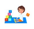 Boy Playing with Color Cubes Isolated Illustration