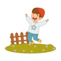 Cheerful Boy Enjoying Spring Season Jumping with Joy Vector Illustration Royalty Free Stock Photo