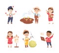 Cheerful Boy and Girl Depicting Different Profession and Occupation Vector Set Royalty Free Stock Photo