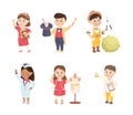 Cheerful Boy and Girl Depicting Different Profession Vector Set Royalty Free Stock Photo