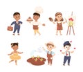 Cheerful Boy and Girl Depicting Different Profession Vector Set Royalty Free Stock Photo