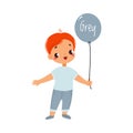 Cheerful Boy with Grey Color Balloon Standing Vector Illustration Royalty Free Stock Photo