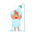 Cheerful Boy Taking a Shower Standing Under Shower Head Vector Illustration Royalty Free Stock Photo