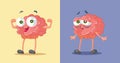 Cheerful Brain Versus Tired Mind Vector Cartoon Illustration