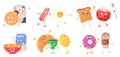 Cheerful breakfast with cute food isolated vector