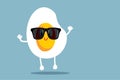 Happy Summer Fried Egg Wearing Sunglasses Vector Cartoon