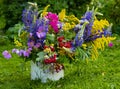 Cheerful bright autumn bouquet of wild and garden flowers